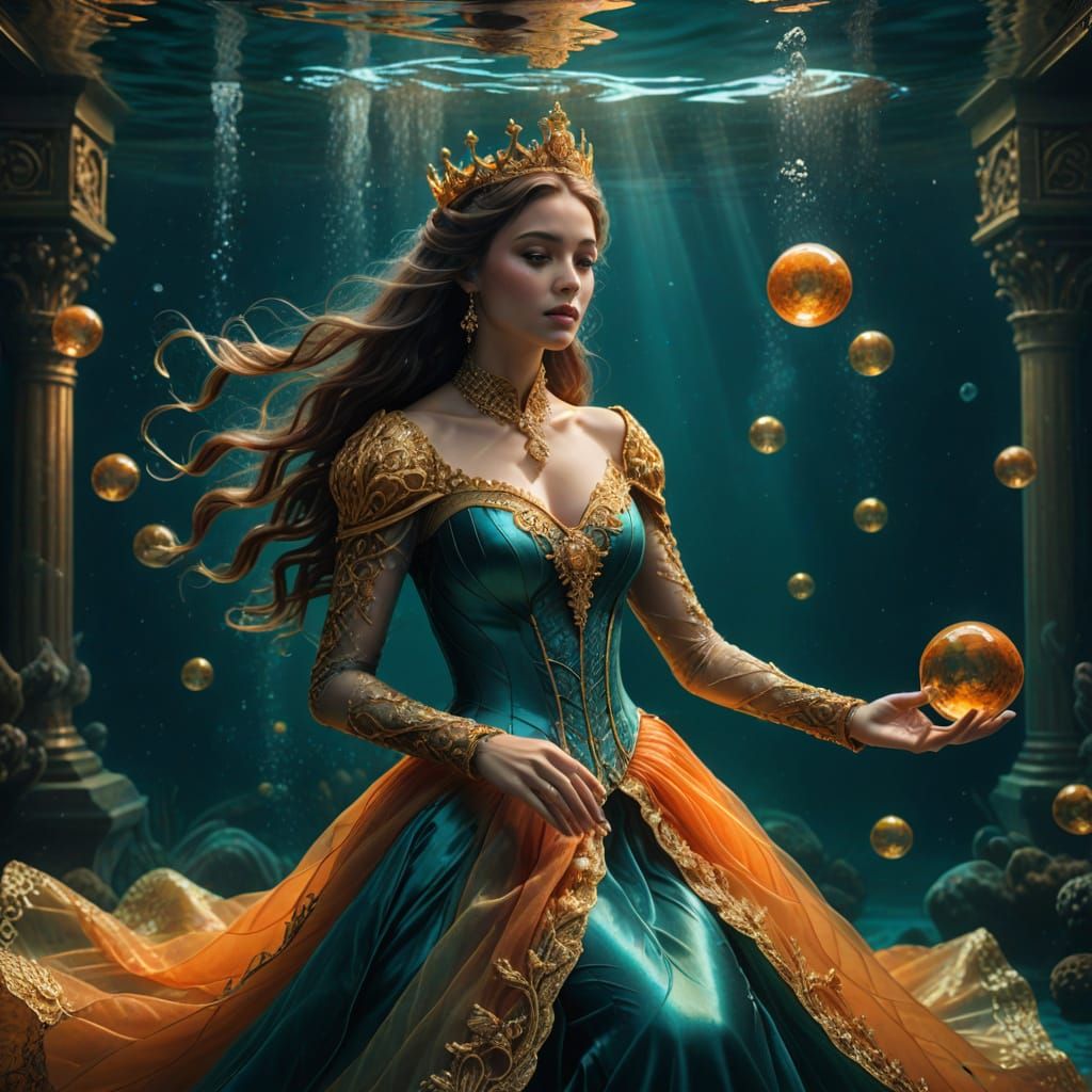 Regal Underwater Fantasy Portrait in Elegant Orange Ball Gow...