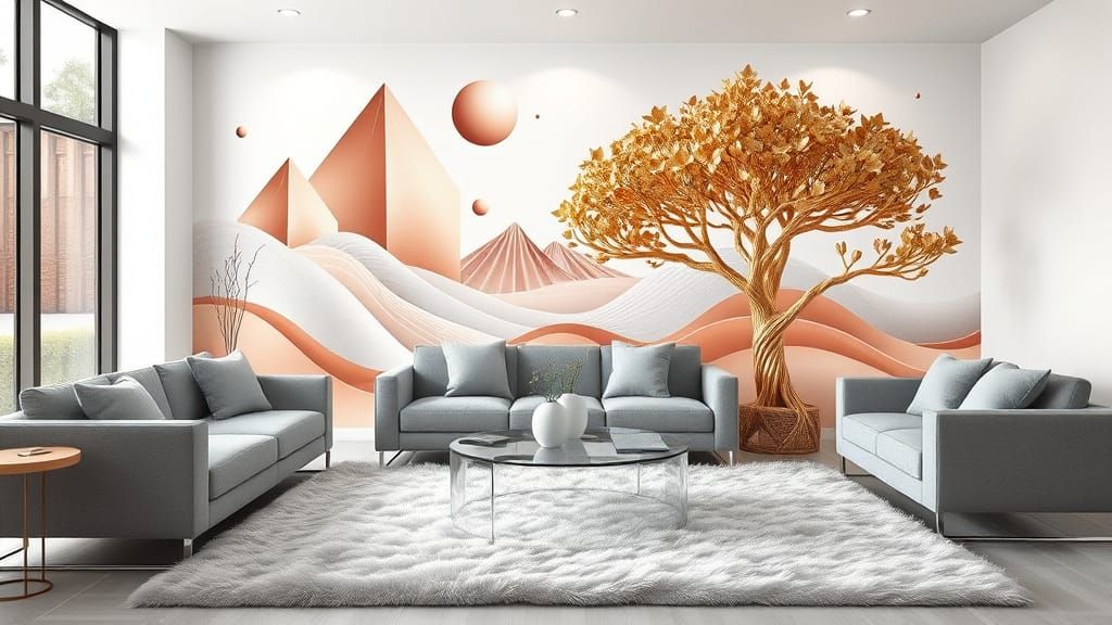 Elegant Futuristic Living Room with Geometric Details