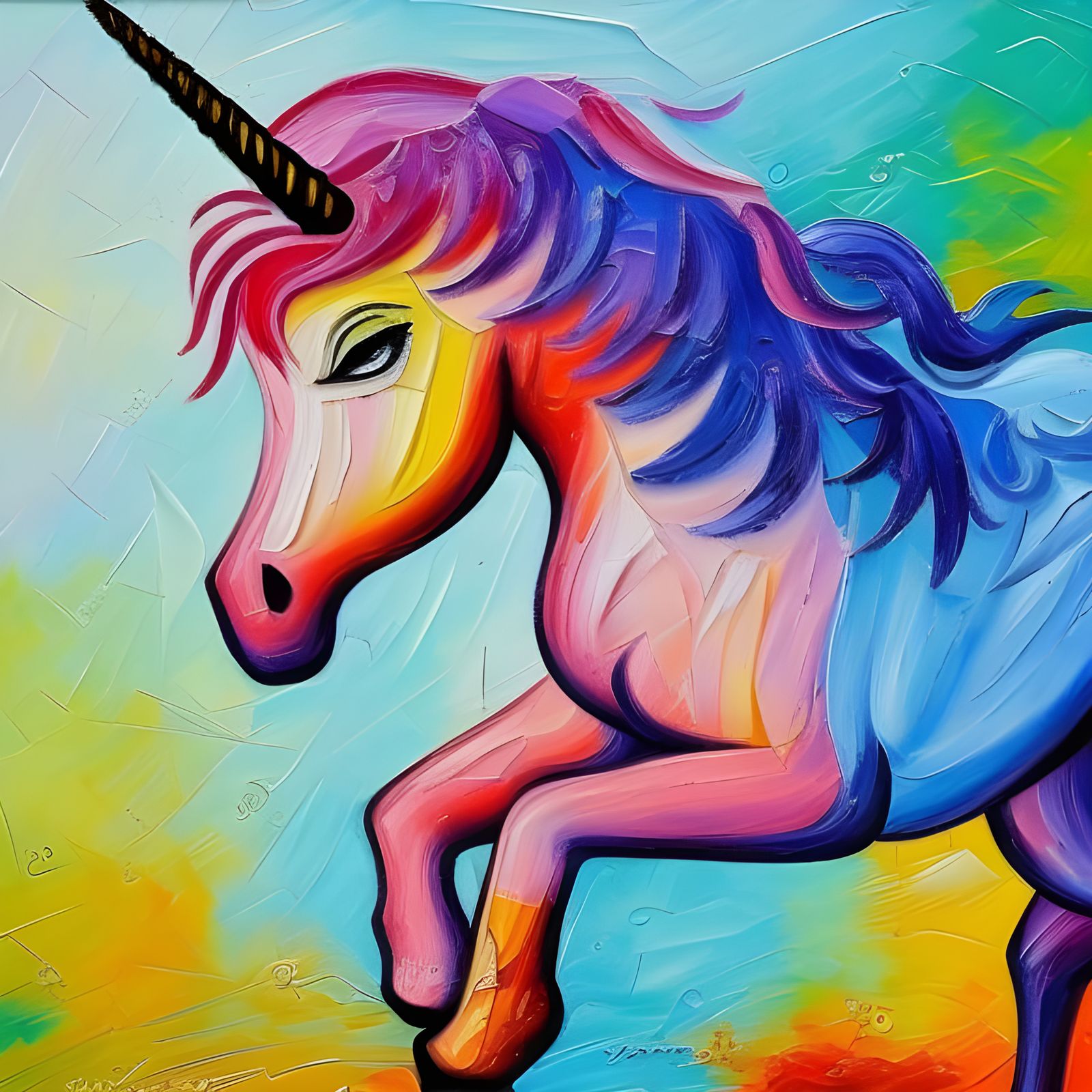 Cute Unicorn in Expressionist Oil Painting