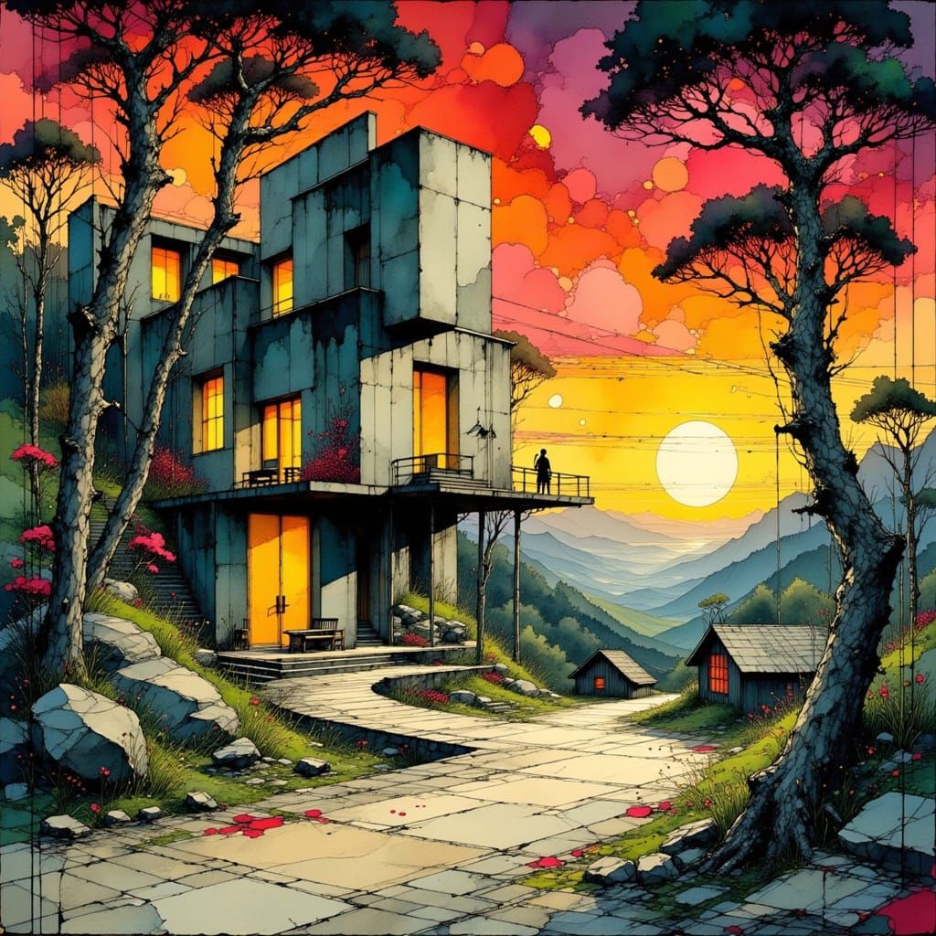 Futuristic Museum of Modern Art at Night