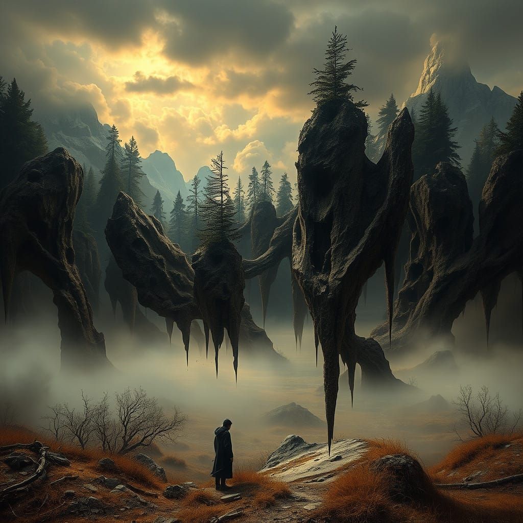 Enigmatic Wilderness Mastery in Golden Chiaroscuro