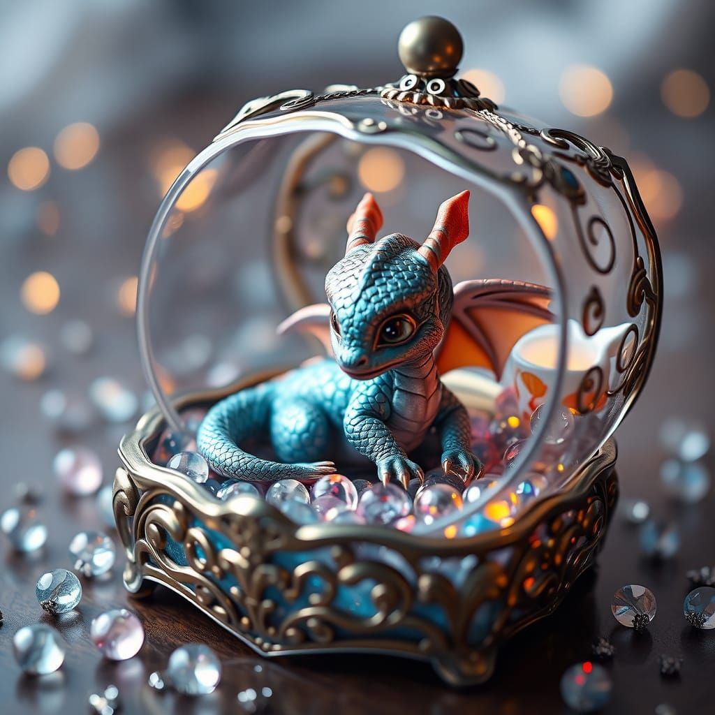 Iridescent Dragon Cub in Jeweled Glass Box