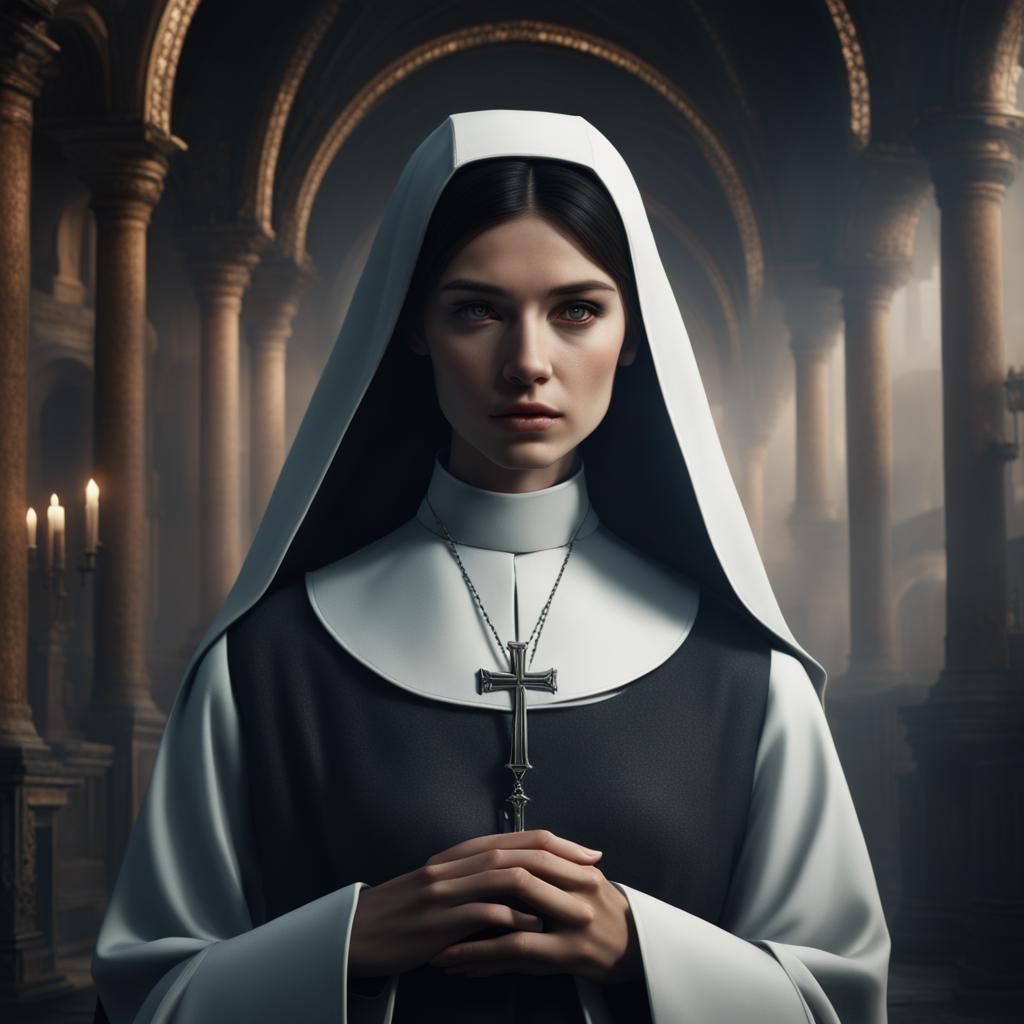 Dramatic Digital Painting of a Young Nun