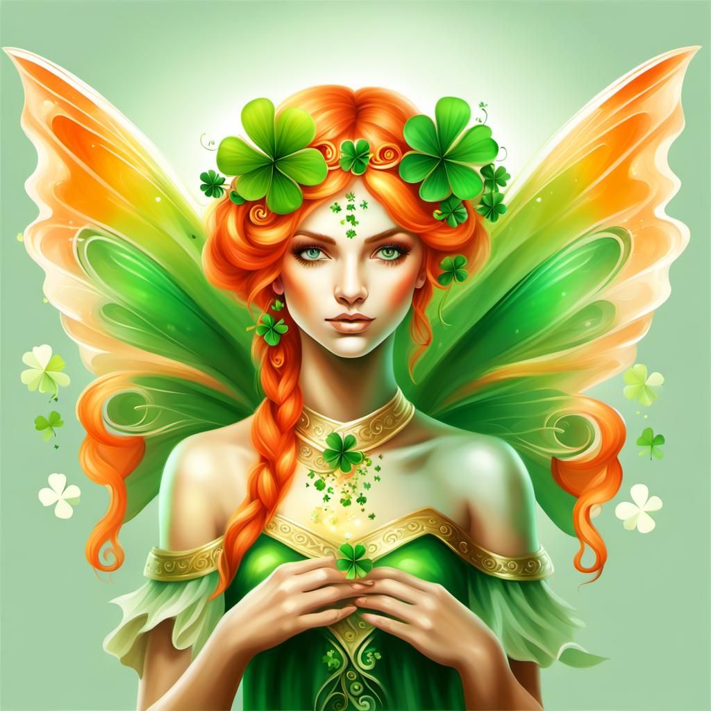 St Patrick's Day Fantasy Fairy in Oil Paint