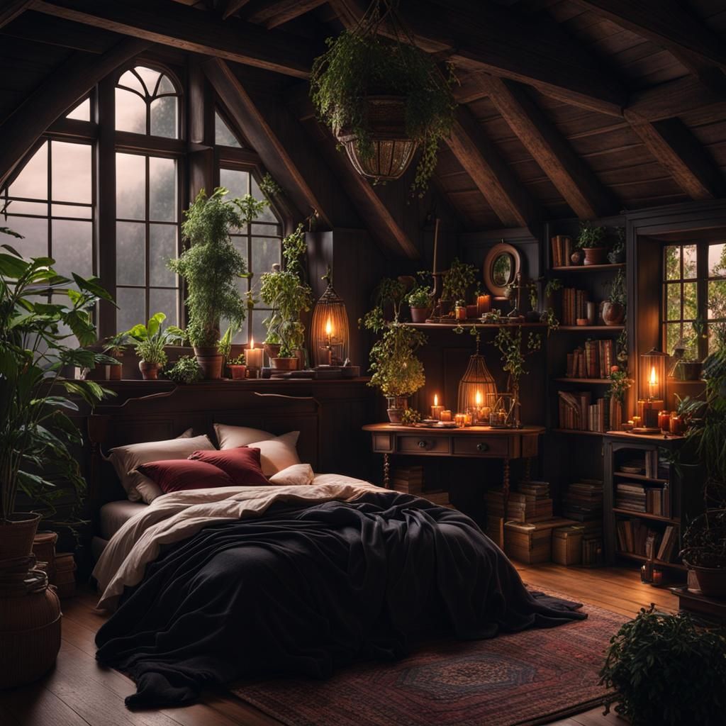 Romantic Witchy Cottage in Dark Academia Style
