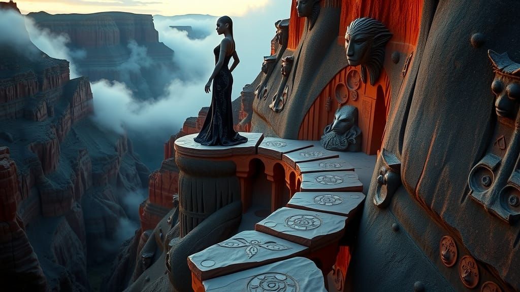 Ethereal Alien Goddess Amidst Ancient Canyon Ruins