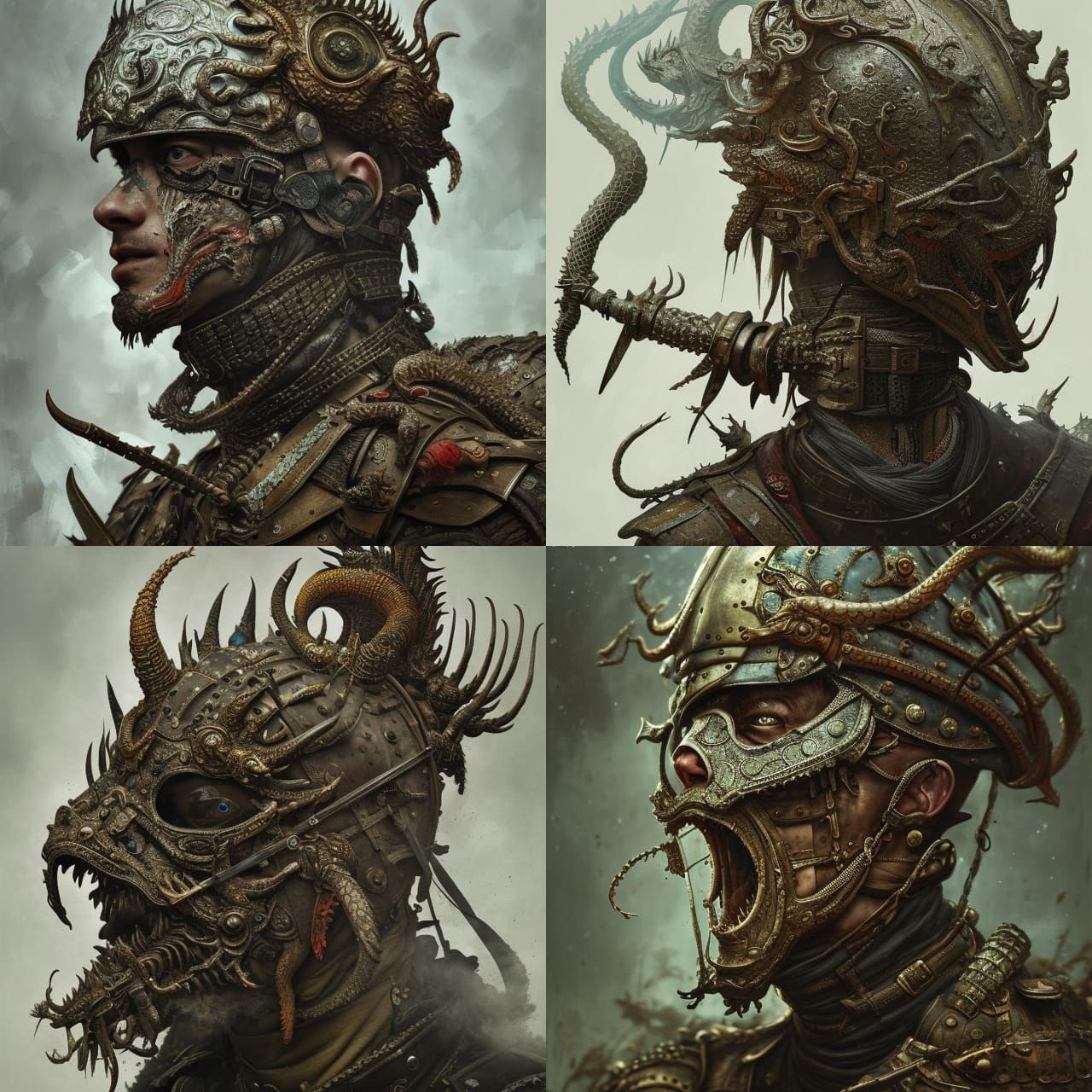 Brutal Warring Soldier in Dragon Armor: Detailed Fantasy Art