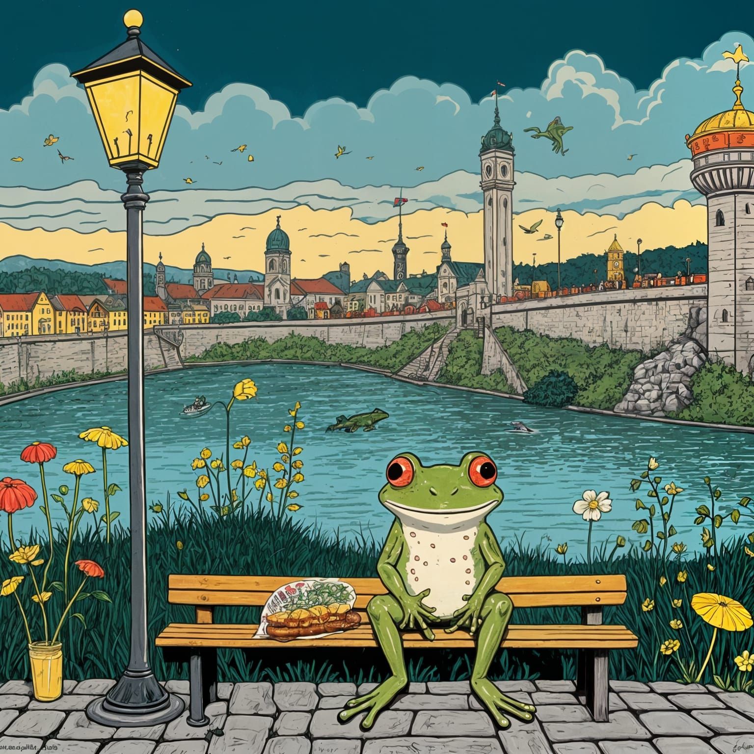 Frog Eats Currywurst in Berlin