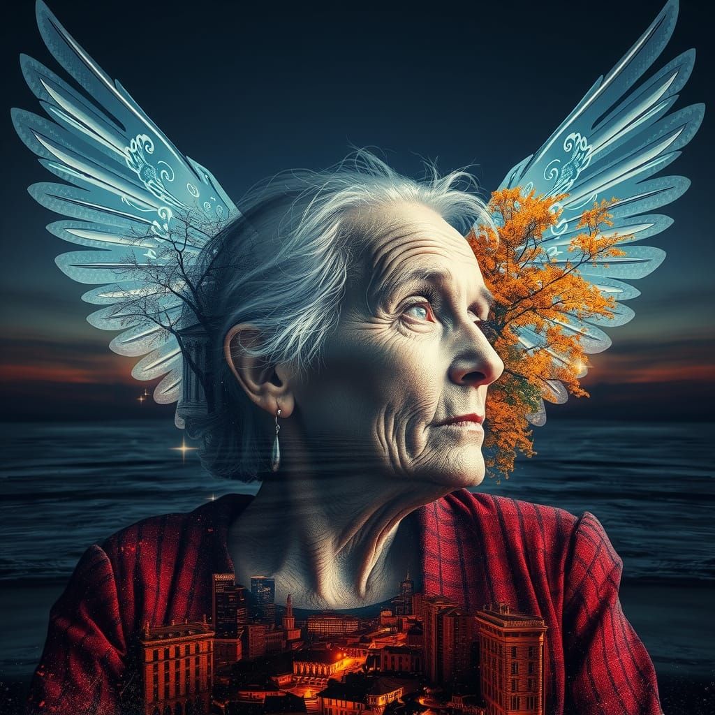 Surreal Double Exposure Portrait by the Sea