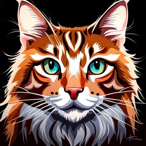 Detailed Cat Portrait Painting in Art Nouveau Style