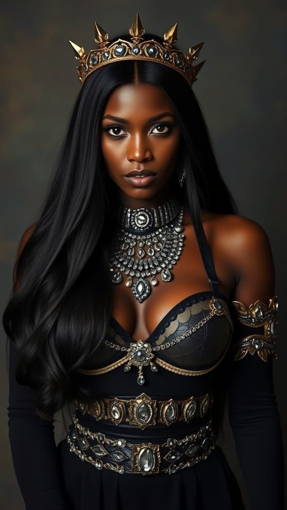 African Vampire Queen with Jeweled Crown and Necklace