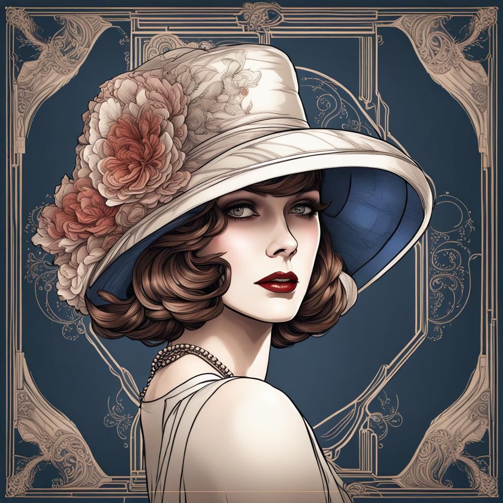 Vintage 1920's Lady's Hat Line Drawing