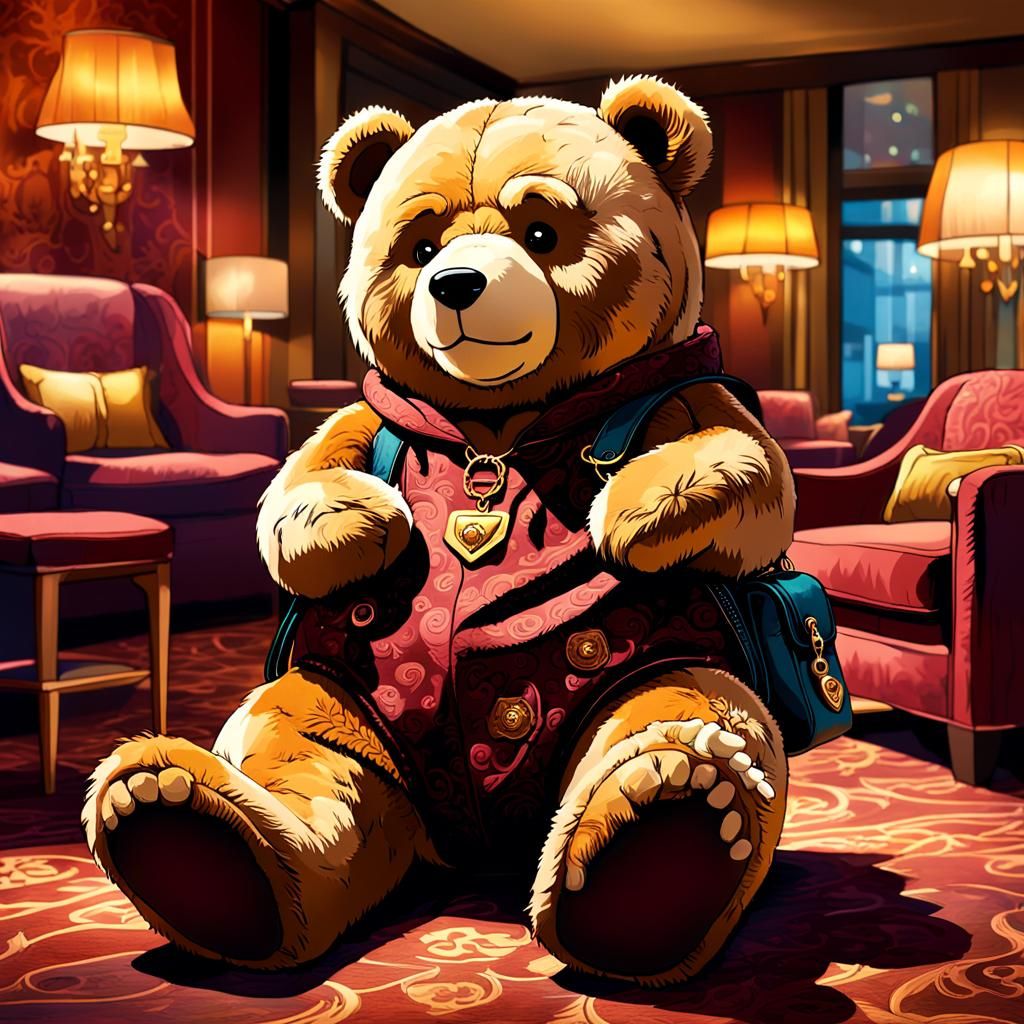 Whimsical Hotel Lounge Showcases Oversized Teddy Bear Bag