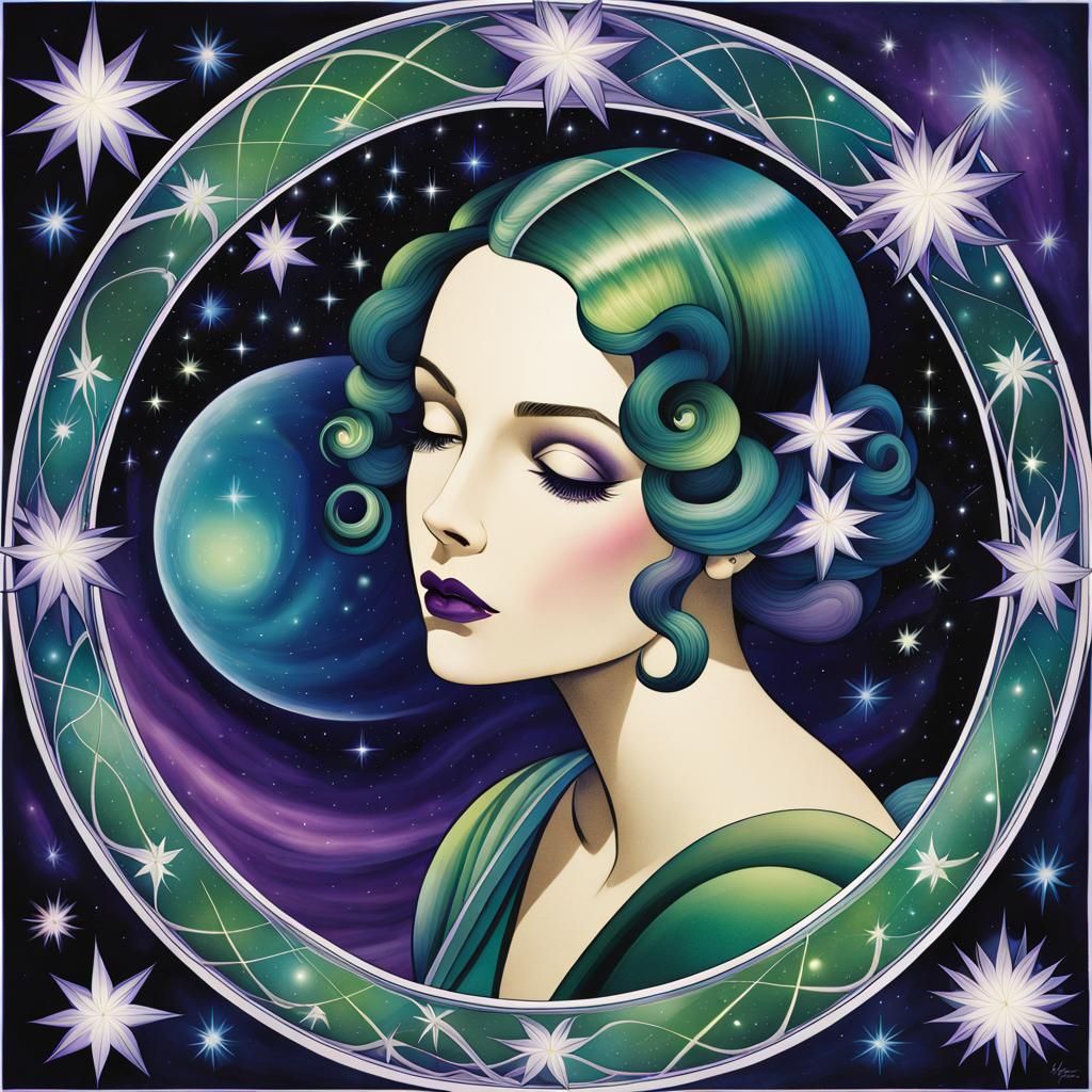 Aurora Borealis in Psychedelic Art Deco Sky