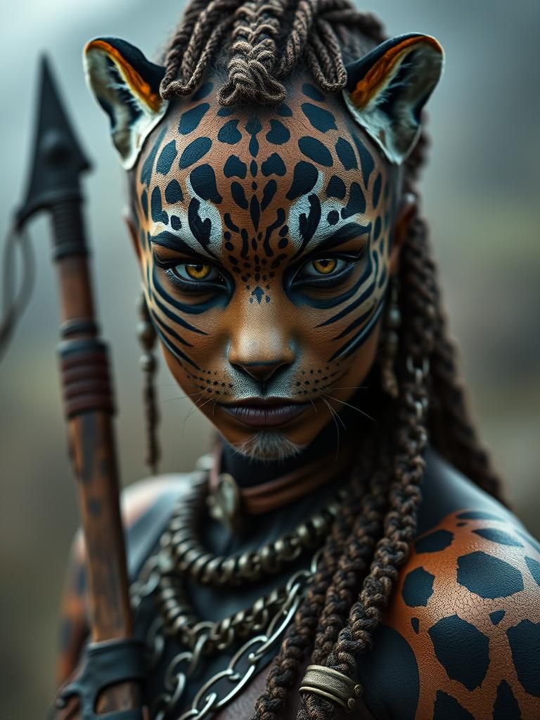Warlike Jaguar Woman in Professional 4K Photo