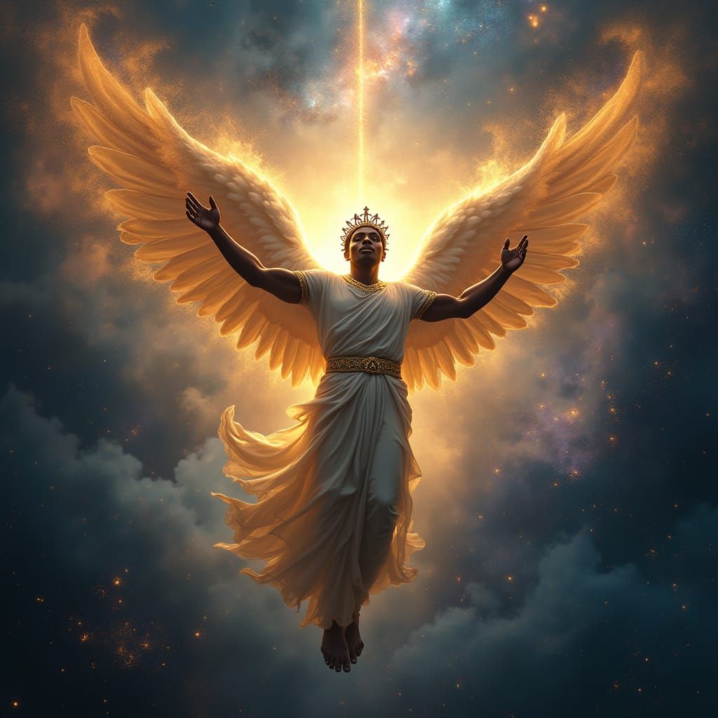 Black Angel Soars Through Vibrant Nebula