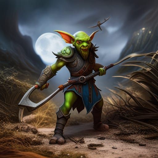 Ferocious Goblin Warrior with Polearm: Fantasy Art