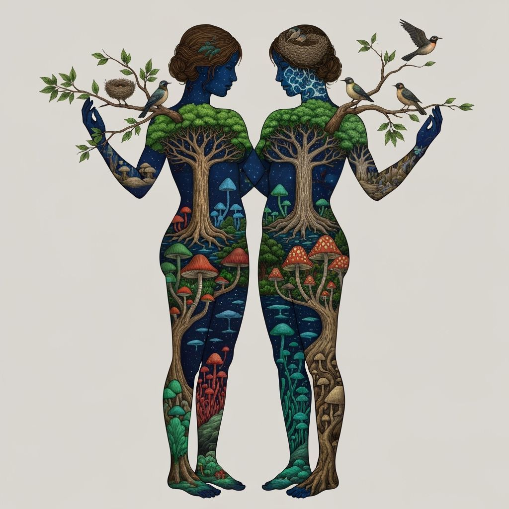 Ethereal Dance: Intertwined Figures in Fantasy Kingdom