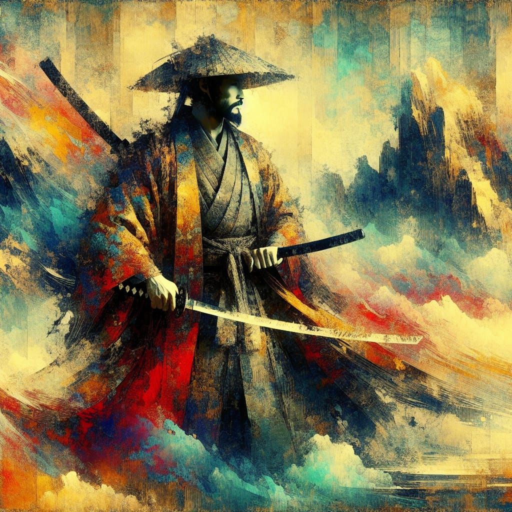 Japanese Samurai with Katana in Oriental Style