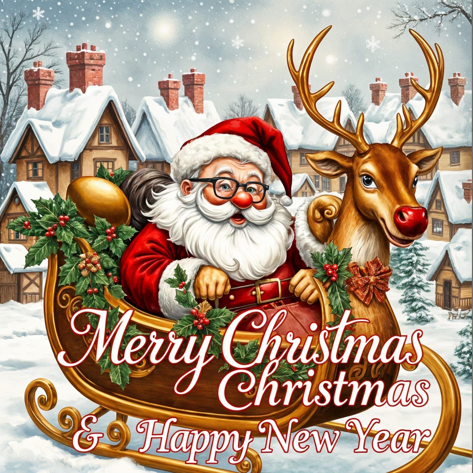 Drunk Santa on Retro Holiday Greeting Card