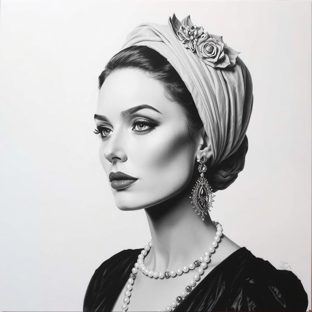 Monochrome Portrait in Style of Hockney and Close