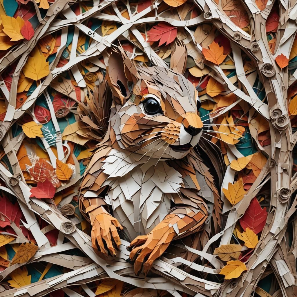 Surreal Squirrel Portrait in Papercore Collage