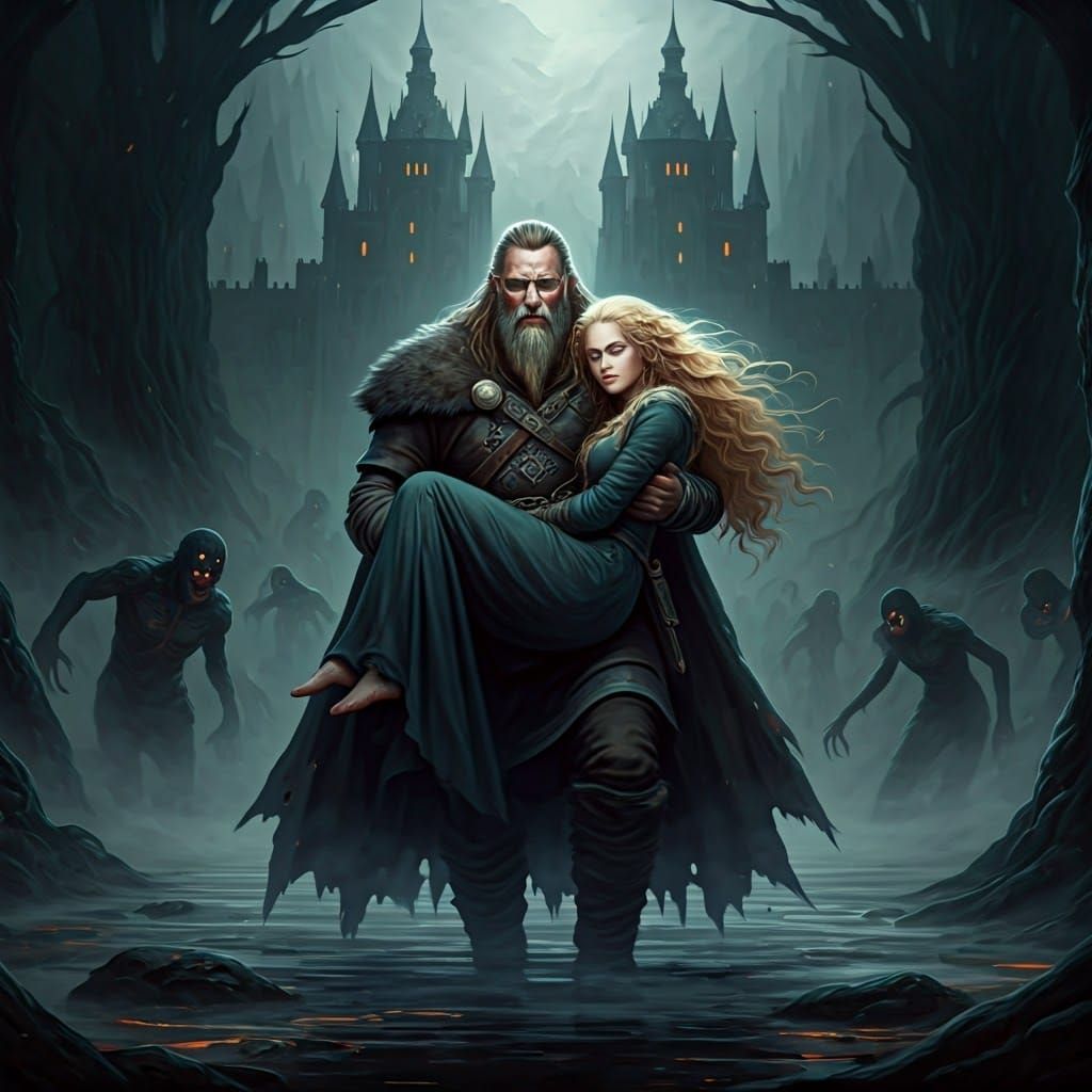 Battle-Hardened Viking Warrior Strides Through Eerie Fog