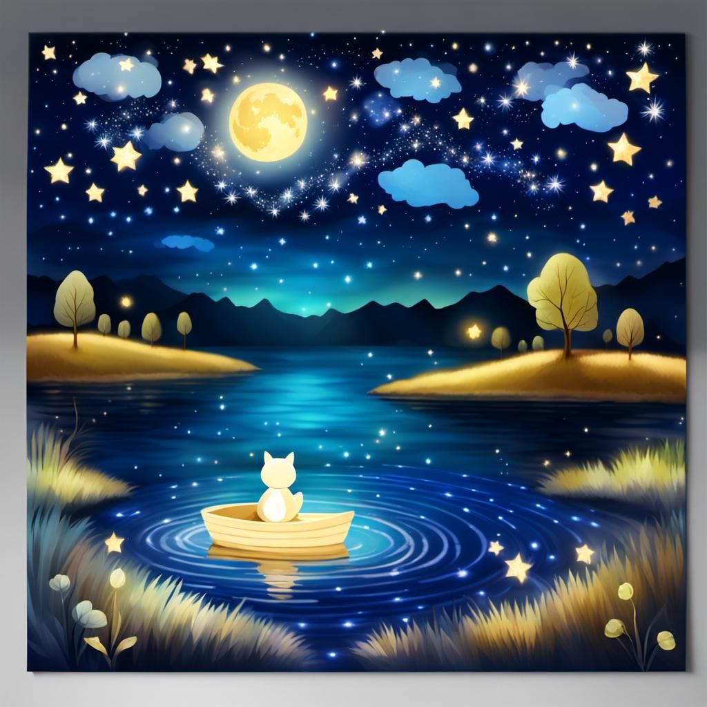 Enchanted Lake of Wishes Under Starry Skies