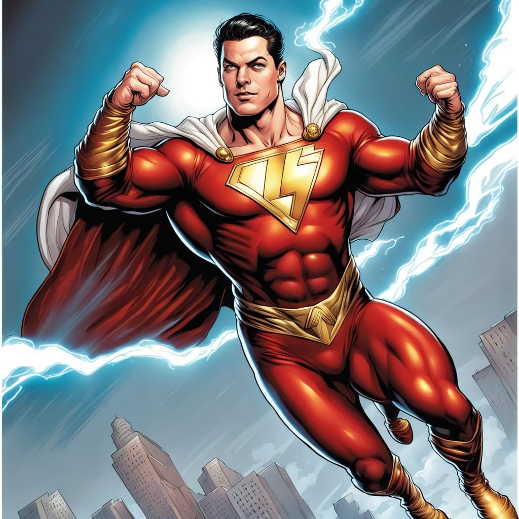 Shazam Soaring: Realistic Comic Book Art