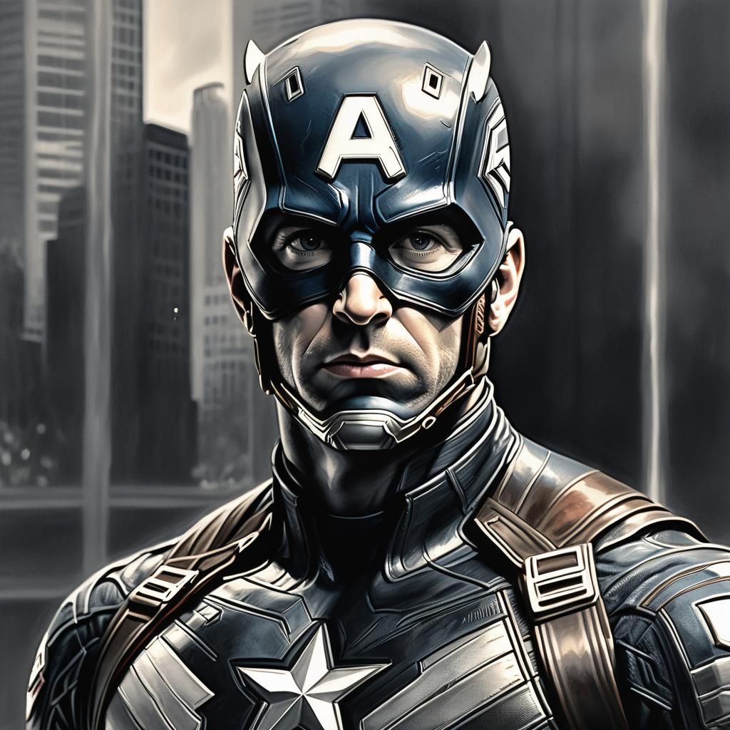 Captain America at World Trade Center Memorial in Charcoal