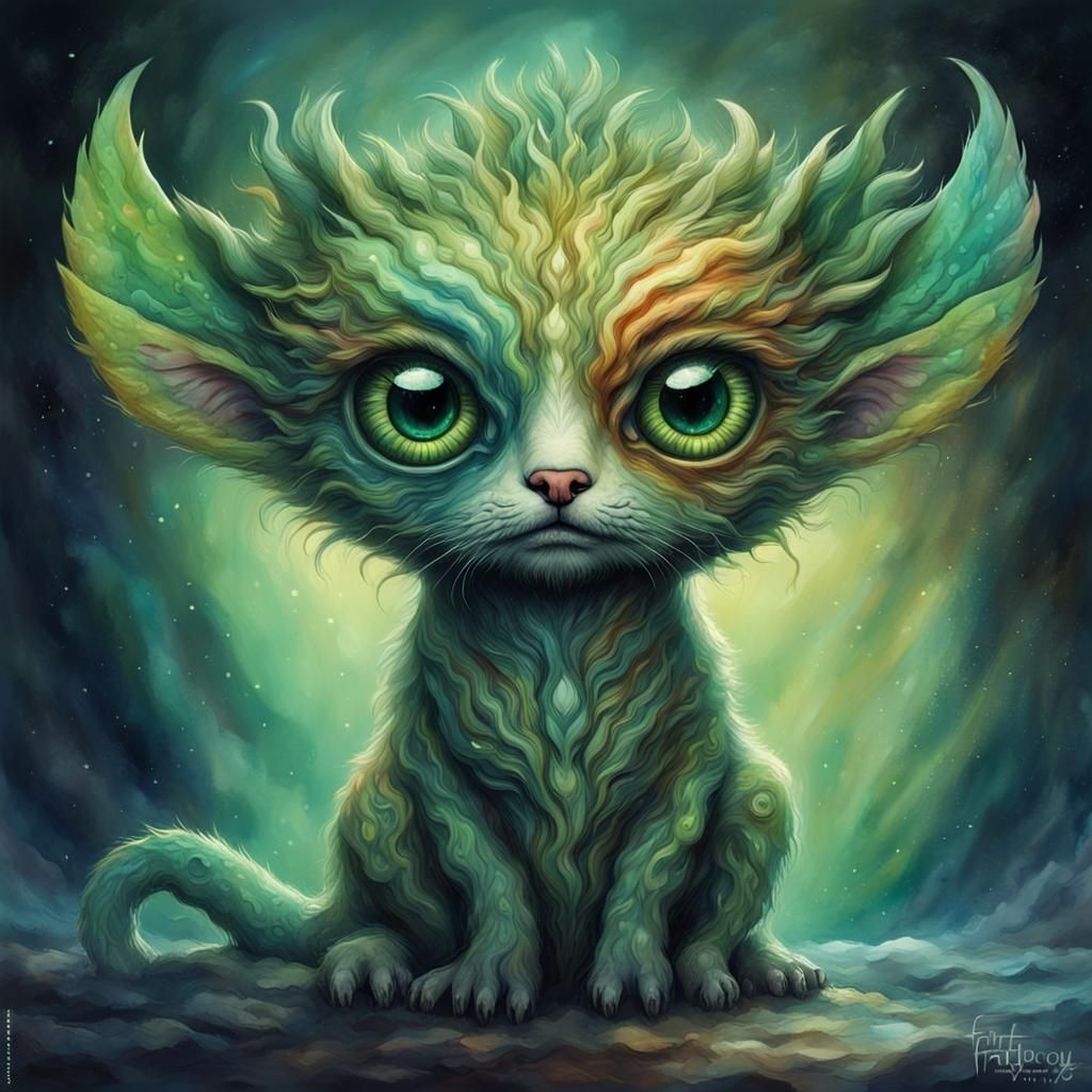 Chibi Hybrid Animal with Rainbow Fur, Watercolor Painting