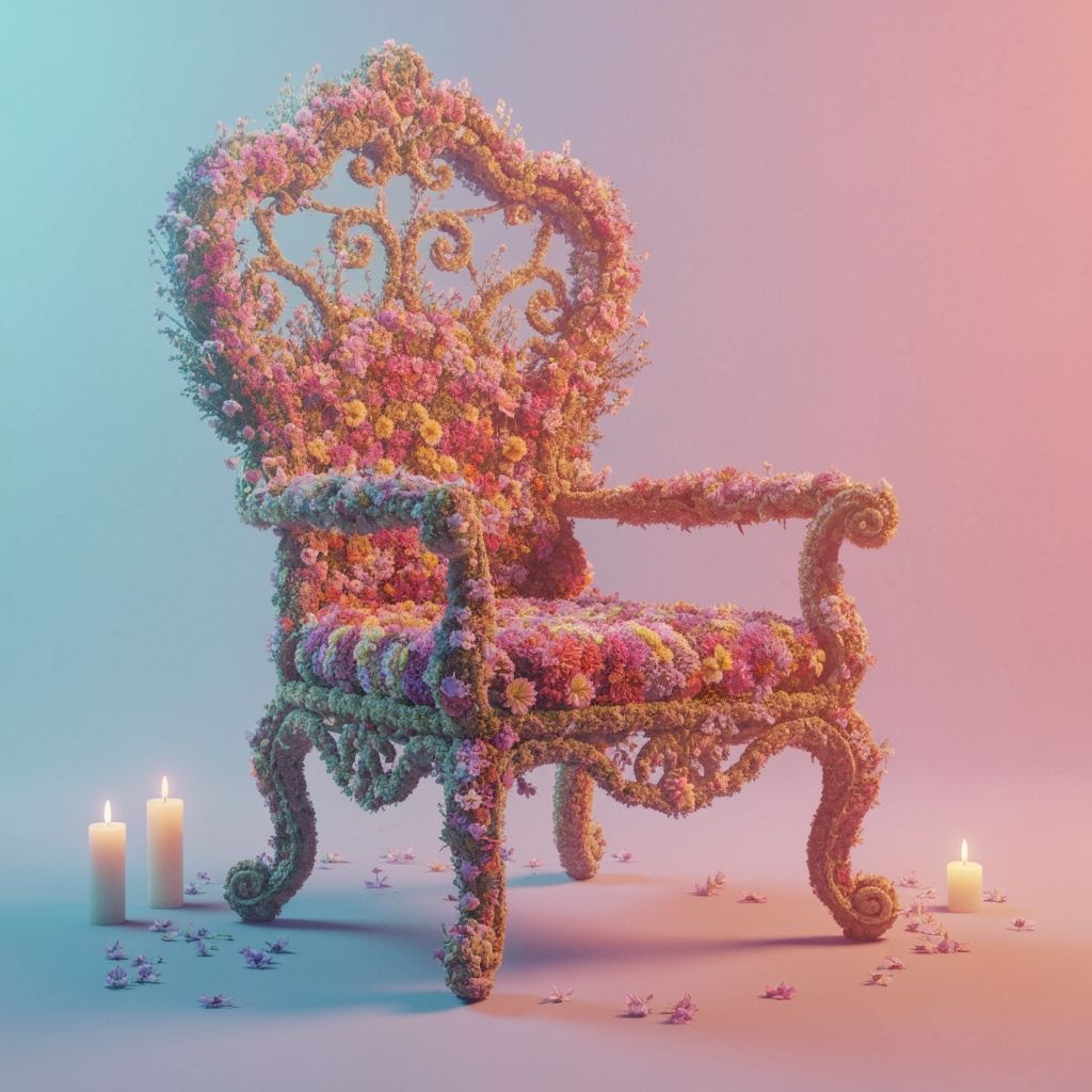Floral Chair: Surreal Scene in Vivid Colors