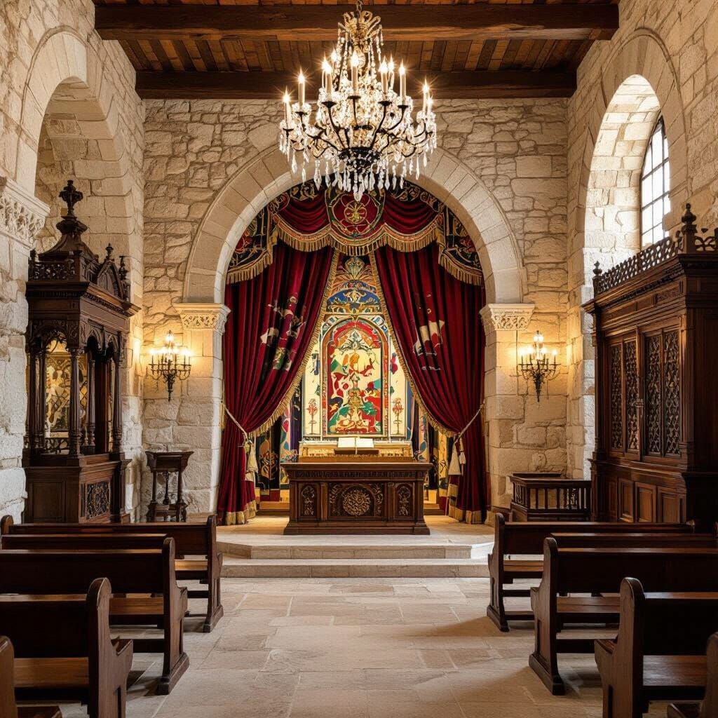 Historic Synagogue Interior with Ornate Details