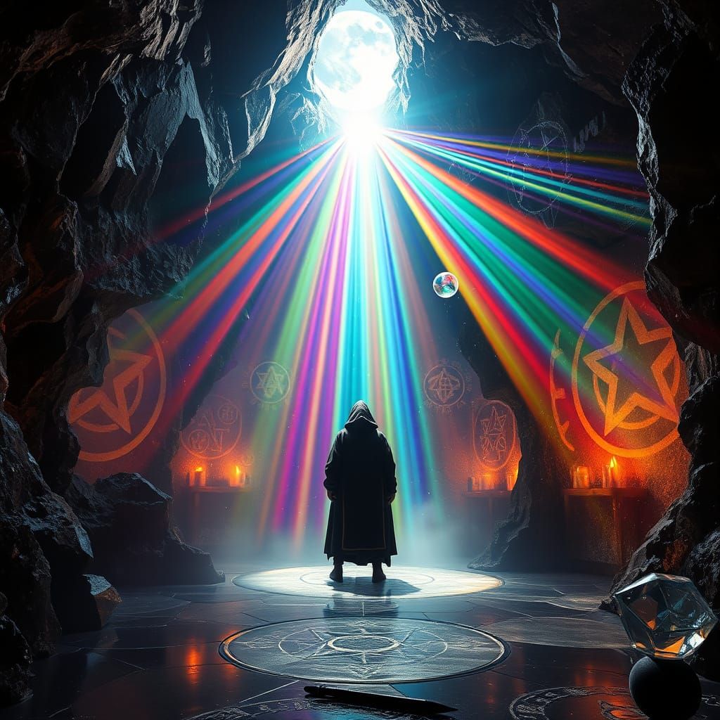 Mystical Crystal Chamber with Rainbow Light Streams