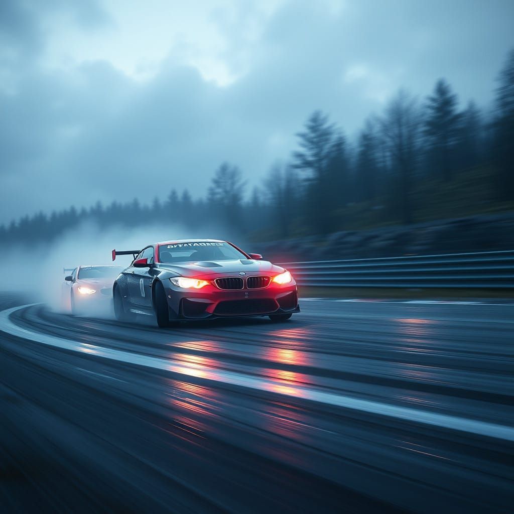 2 High-Powered Cars Drifting in a Vibrant Fantasy Car Cultur...