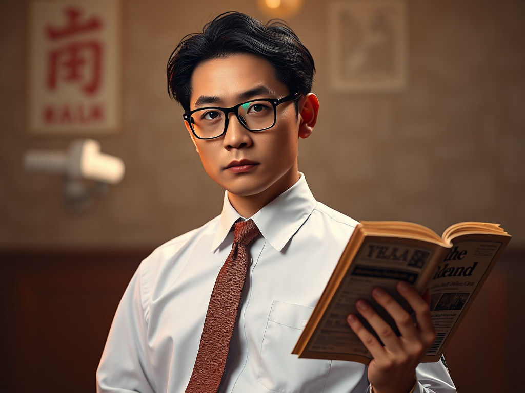 Chinese Man in 90s Office Attire, Retro Photo