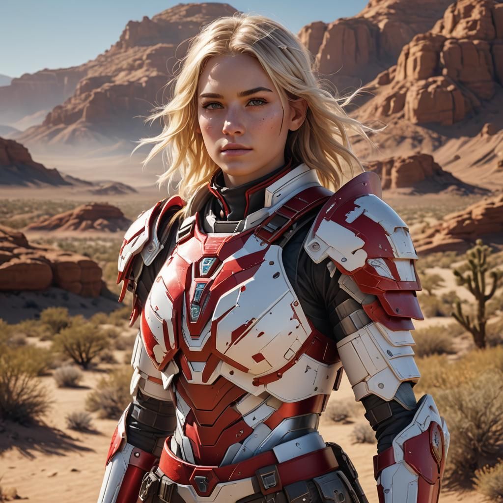 Woman in High-Tech Armor, Desert Photography