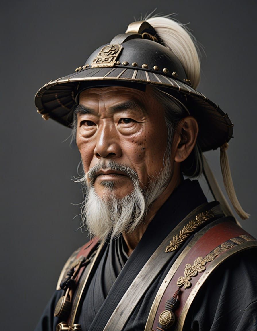 Weathered Samurai Warrior in Gray Hinterland