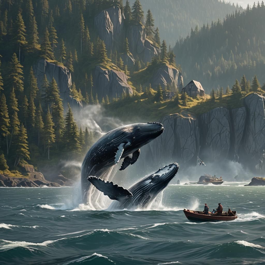 Humpback Whale Breaching in British Columbia: Matte Painting