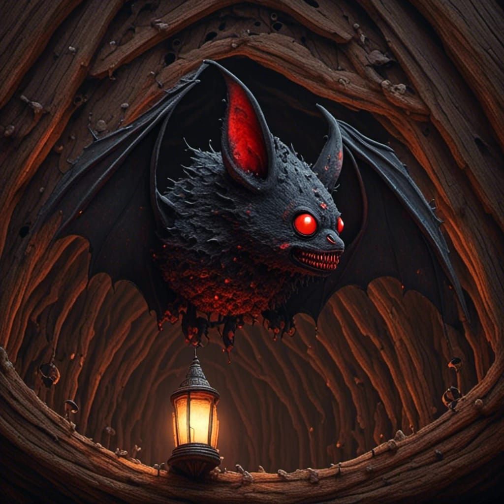 Red-Eyed Bat in Barn: Photorealistic Fantasy Art
