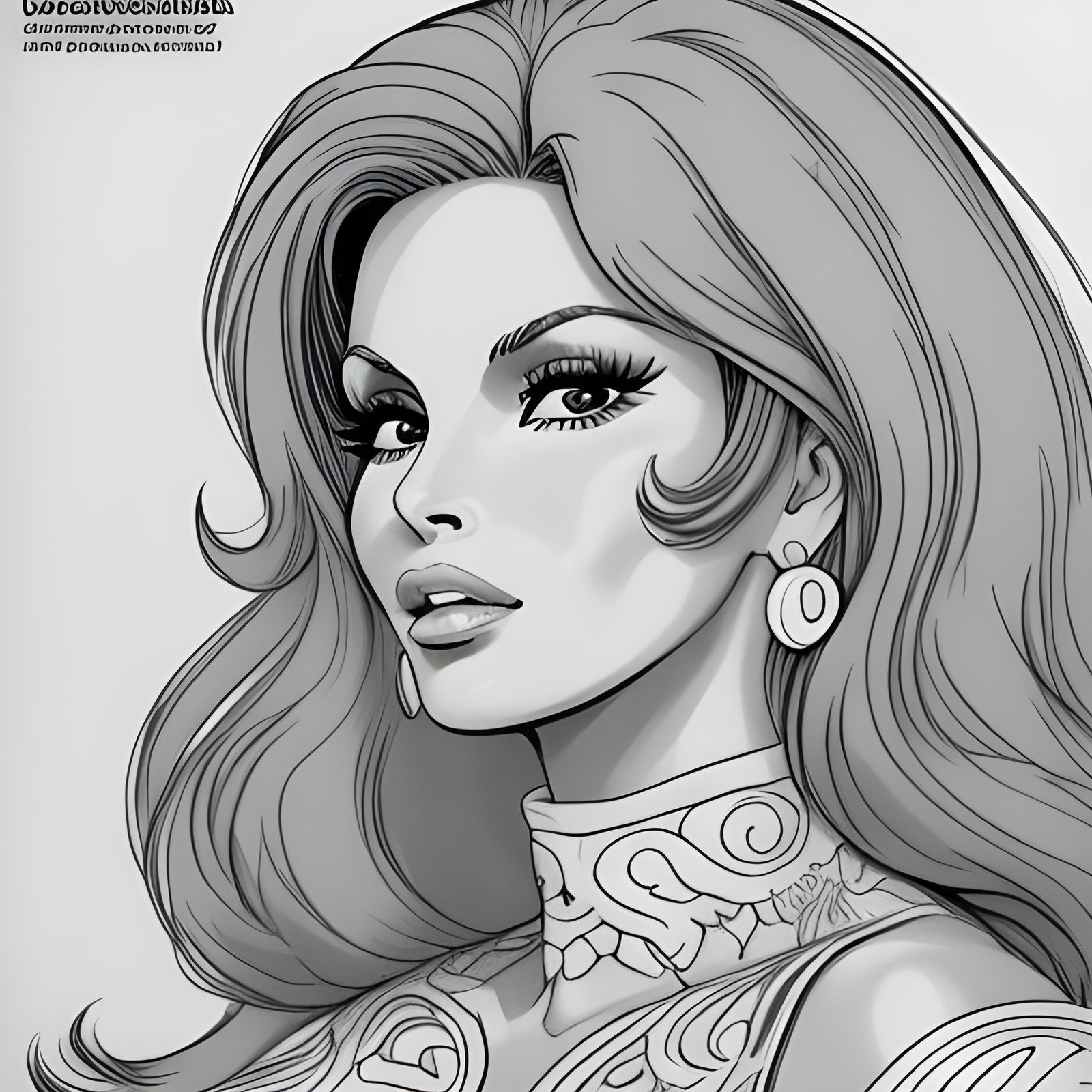 Raquel Welch Coloring Sheet: 1967 Black Ink Drawing