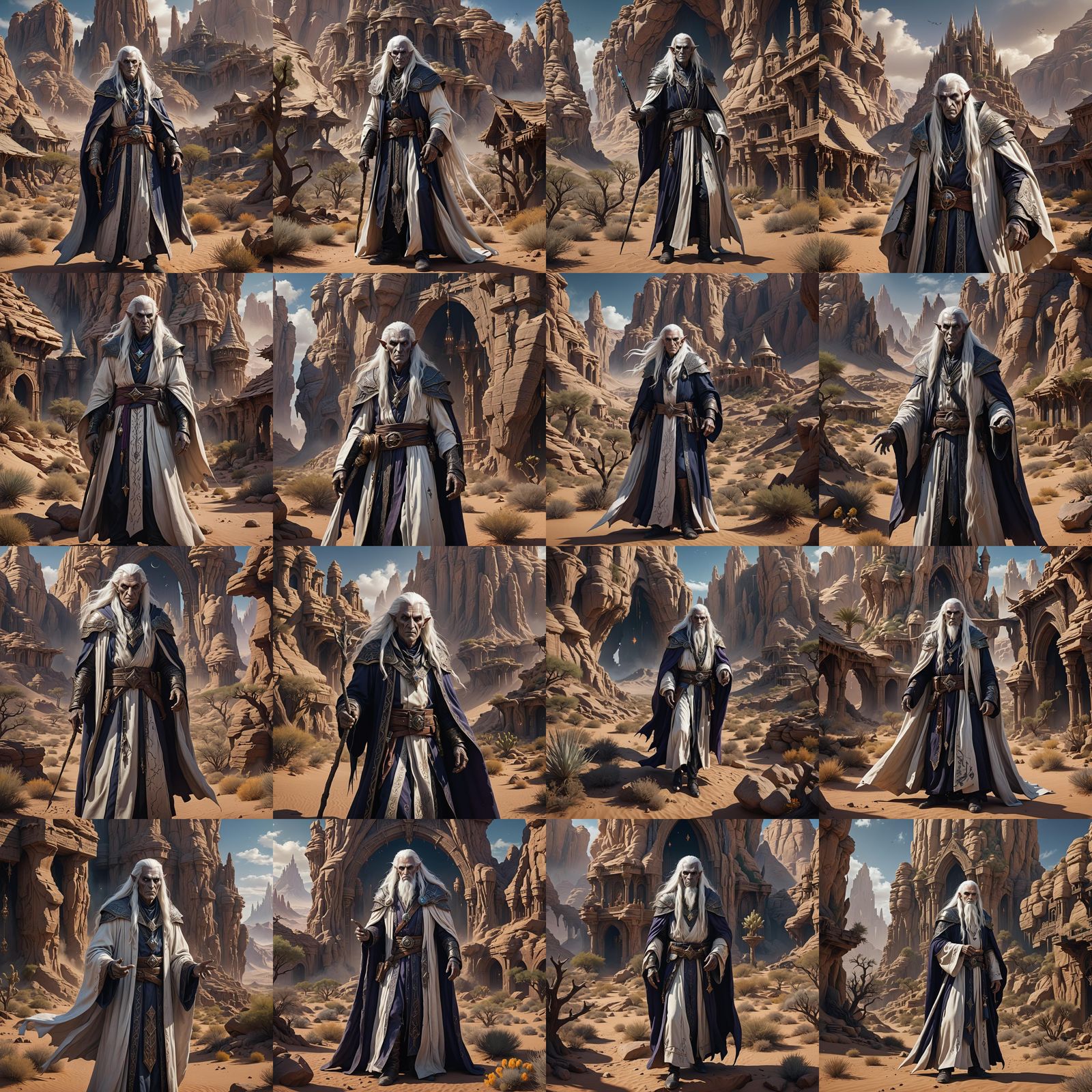 Dark Elf Wizard in Desert - Fantasy Art