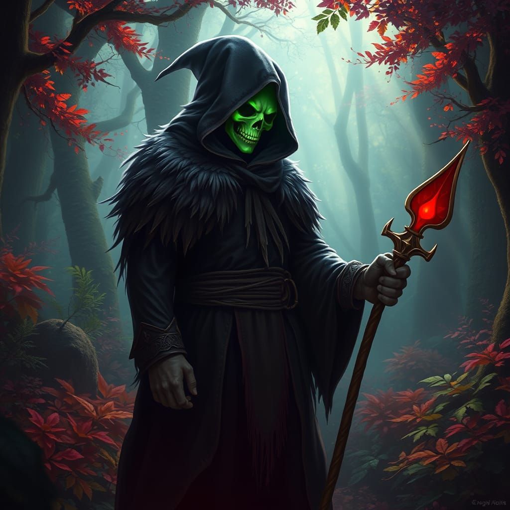 Mystical Figure in Enchanted Forest with Ethereal Light