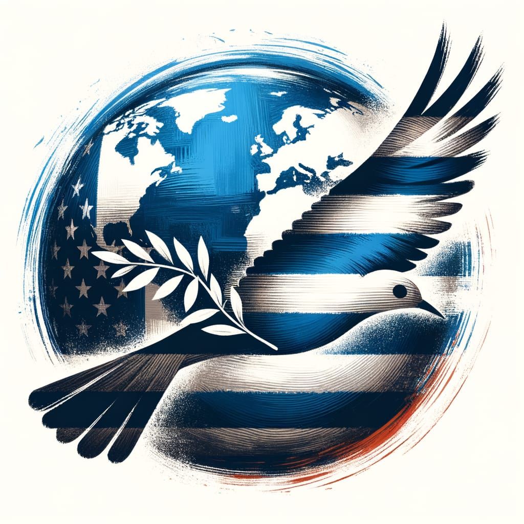 Impasto Bird Carries Olive Branch Over Globe