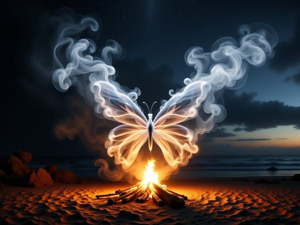 Smokey Butterfly Rising from Campfire