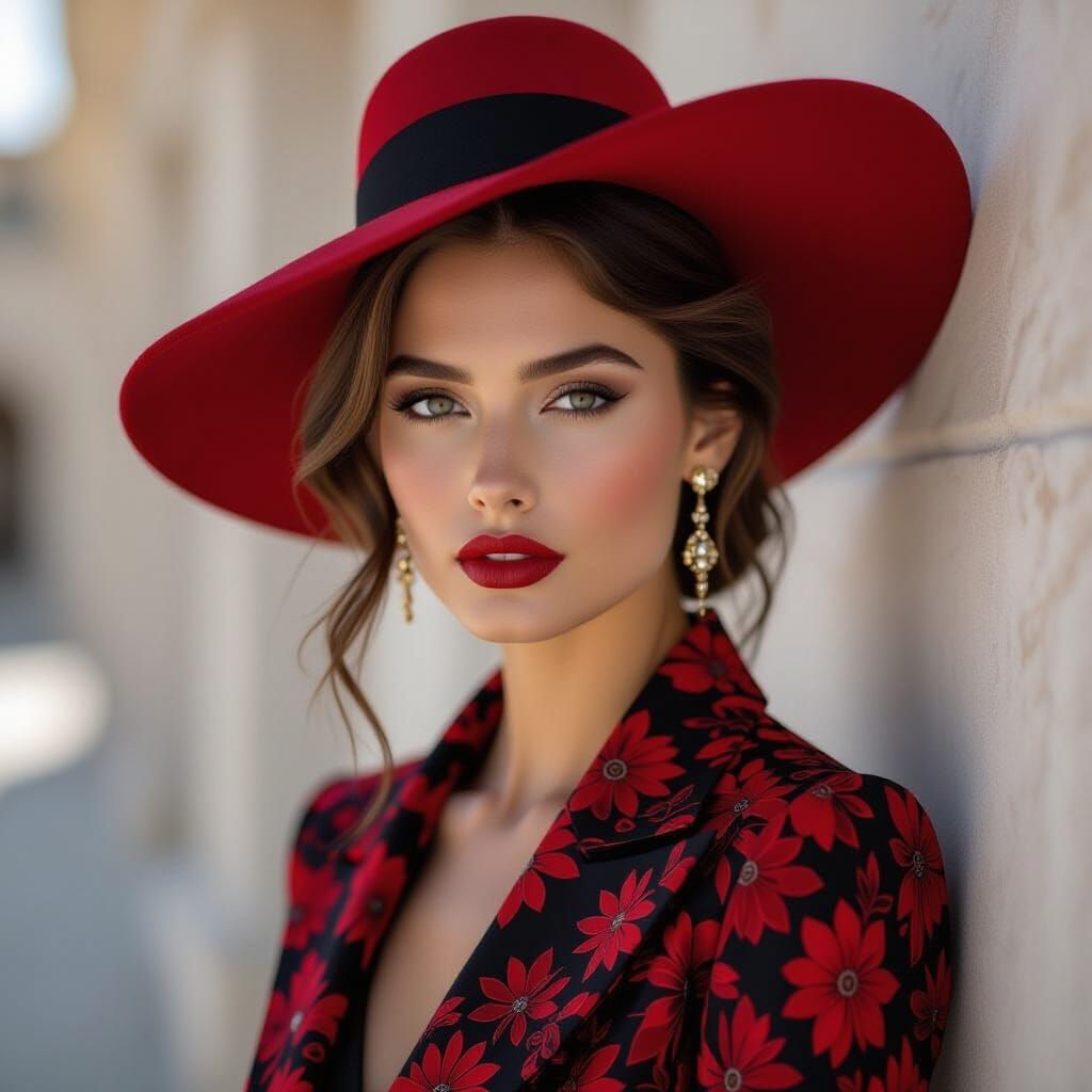 Striking Red and Black Couture Fashion Portrait