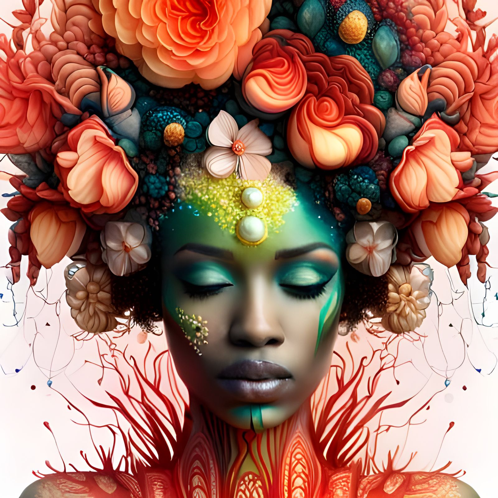 Floral African Goddess in 3D Glitter Render