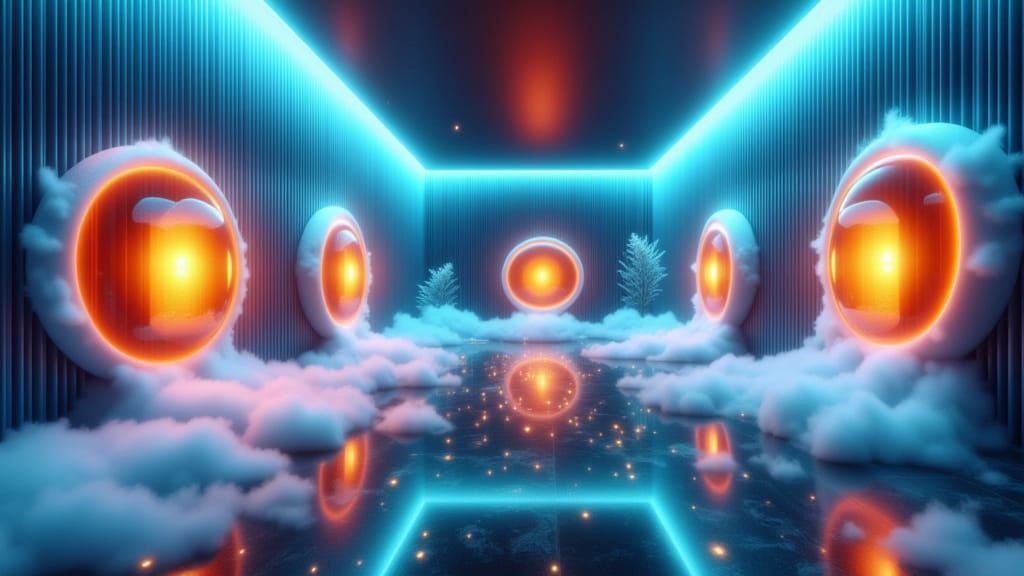 Abstract Light Sculpture in Mirror Room