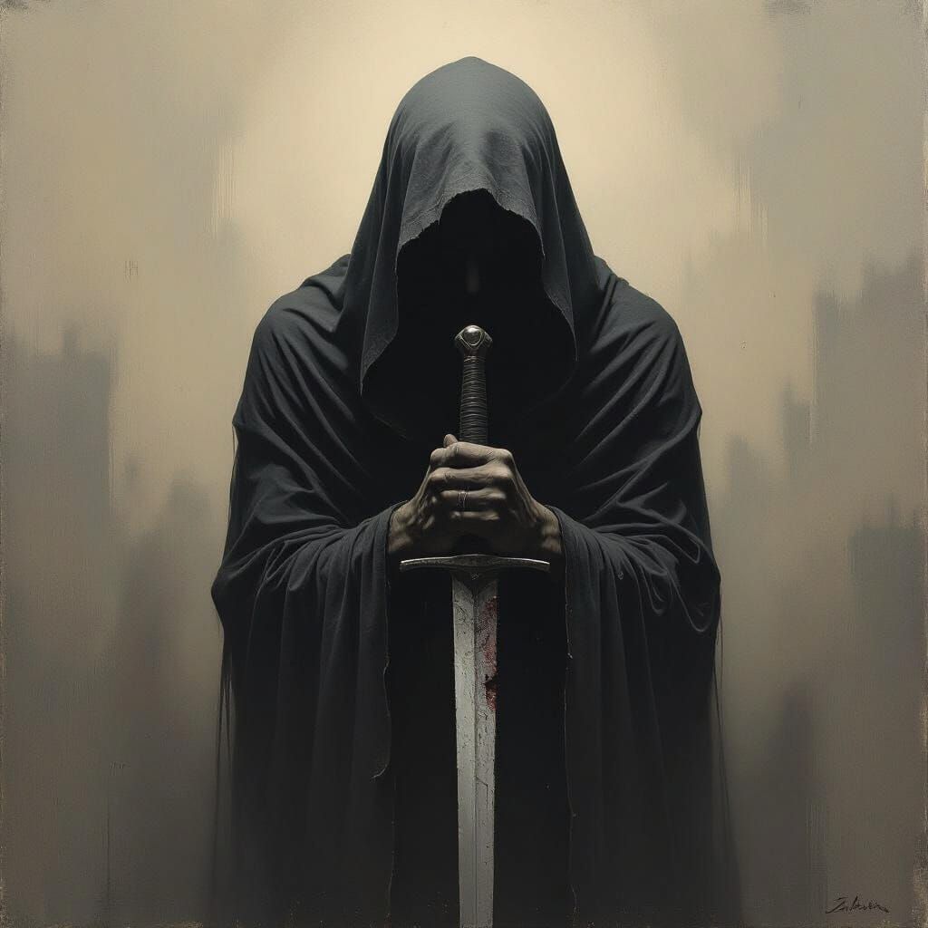 Shadowed Figure Excavating Wounds: Dark Fantasy Art