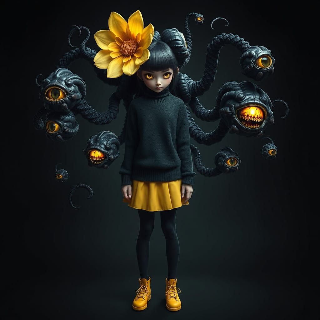 Ethereal Shapeshifter in Dark Sweater and Yellow Skirt